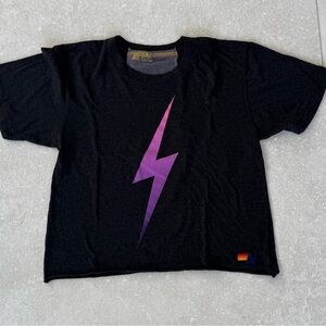 Aviator Nation Black Tee with Vibrant Purple Bolt